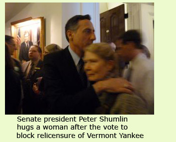 Peter Shumlin hugs supporter